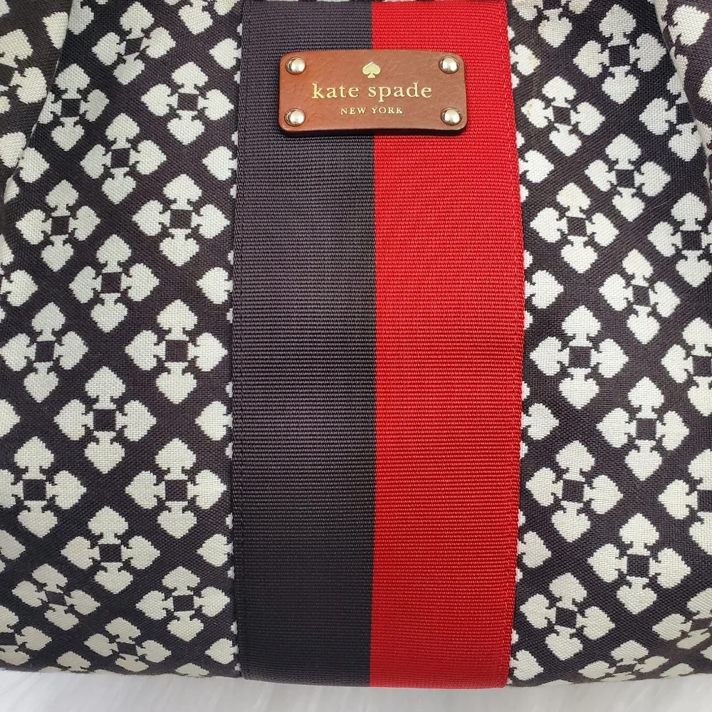 kate spade Black, White & Red Patterned Satchel with Tan Handles